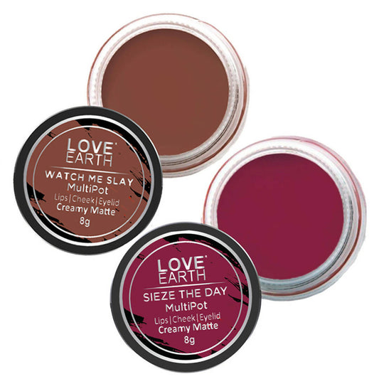 Love Earth Lip Tint & Cheek Tint Multipot Combo Raspberry Pink & Caramel Brown Grab2Buy Love Earth Grab2Buy