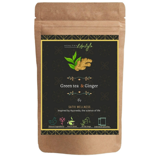 Satvi Wellness Green Tea With Ginger Tea Bags | Herbal Tea