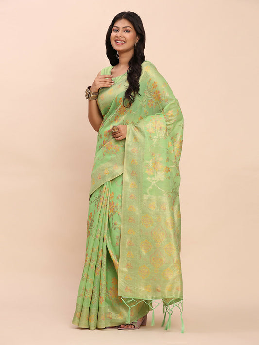 Shree Shyam Fashion Linen Cotton Green Saree