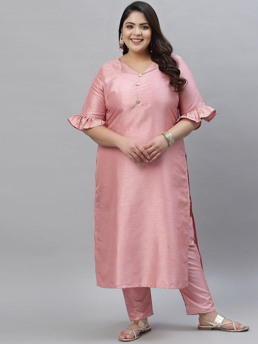 Sztori V-Neck Bell Sleeves Straight Kurta With Trousers