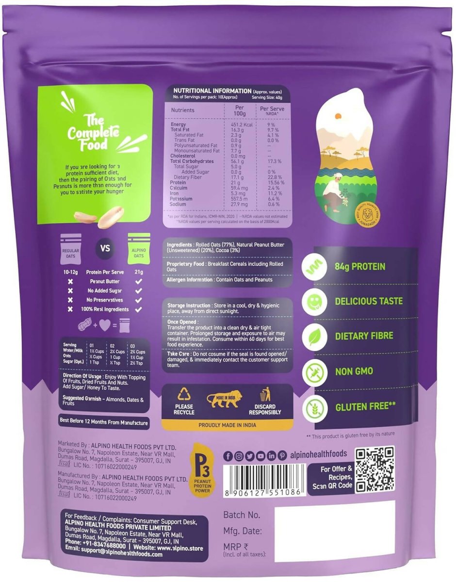 Alpino High Protein Super Rolled Oats Chocolate - Grab2buy