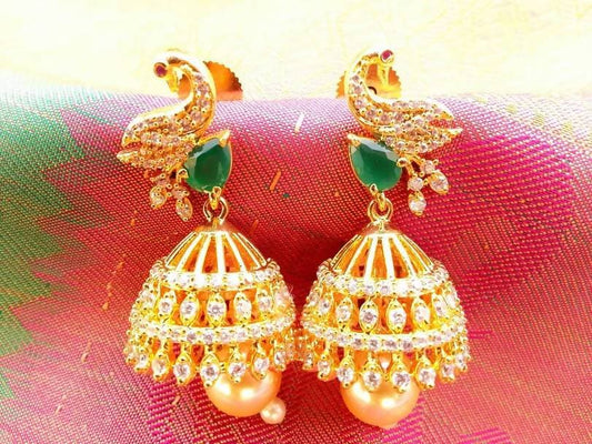 AD Emerald Peacock Jhumkas Grab2Buy Mokshi Collections Grab2Buy