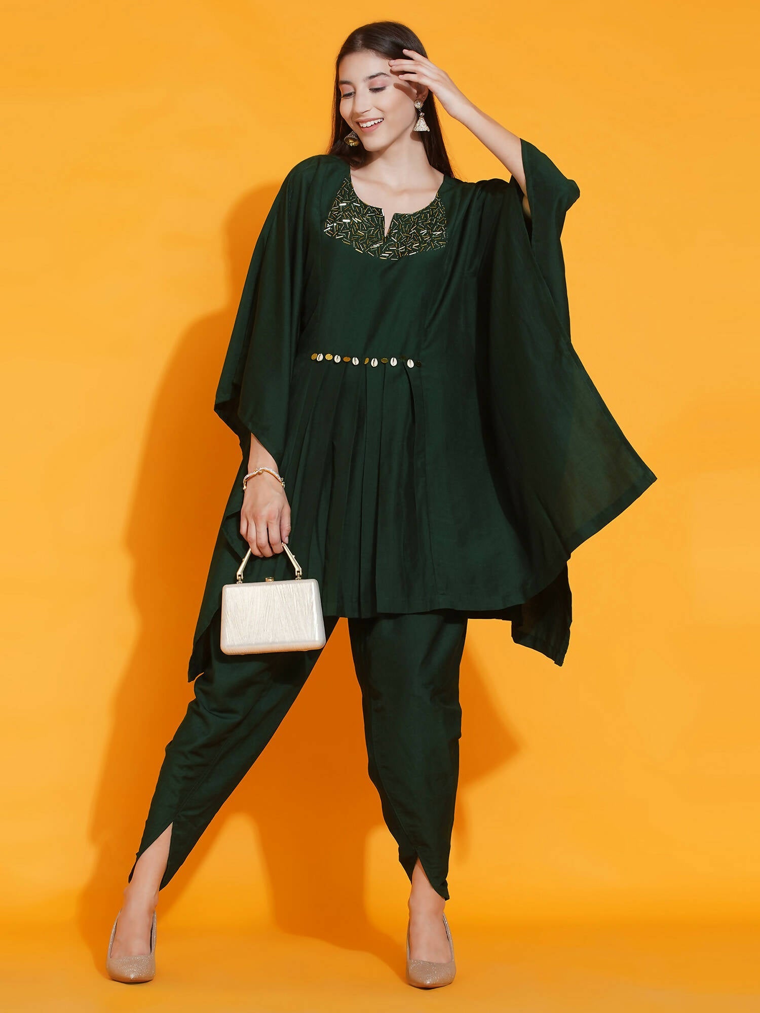 Women Republic Green Kaftan With Hand Embellishment And Dhoti Salwaar - Grab2buy
