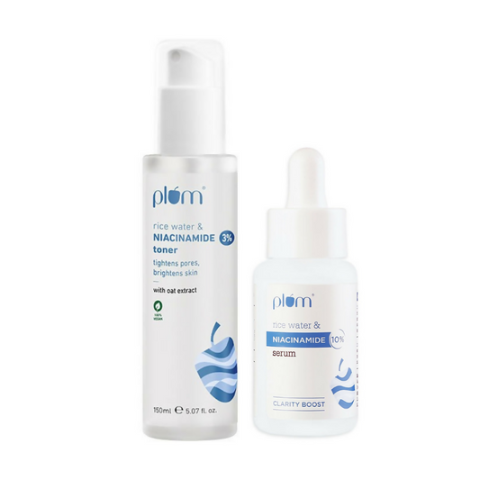 Plum 3% Niacinamide Alcohol-Free Toner and 10% Niacinamide Brightening Face Serum With Rice Water Combo Grab2Buy Plum Grab2Buy