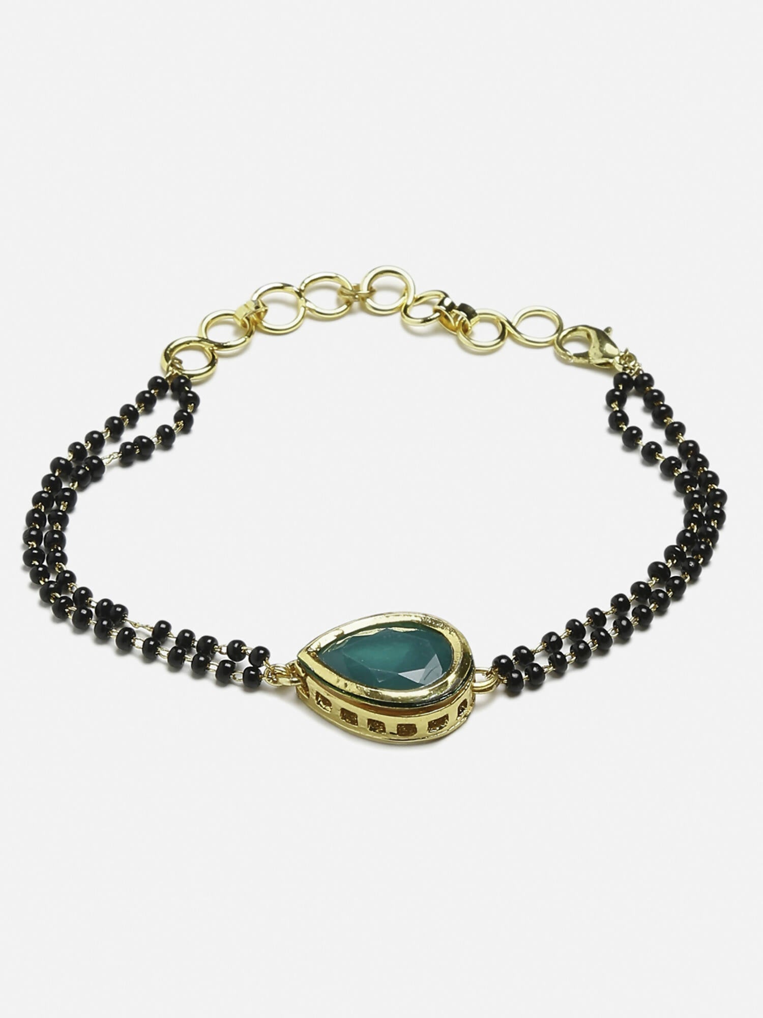 Women's Black Gold-Toned Gold-Plated Kundan Studded Charm Mangalsutra Bracelet - Ruby Raang - Grab2buy