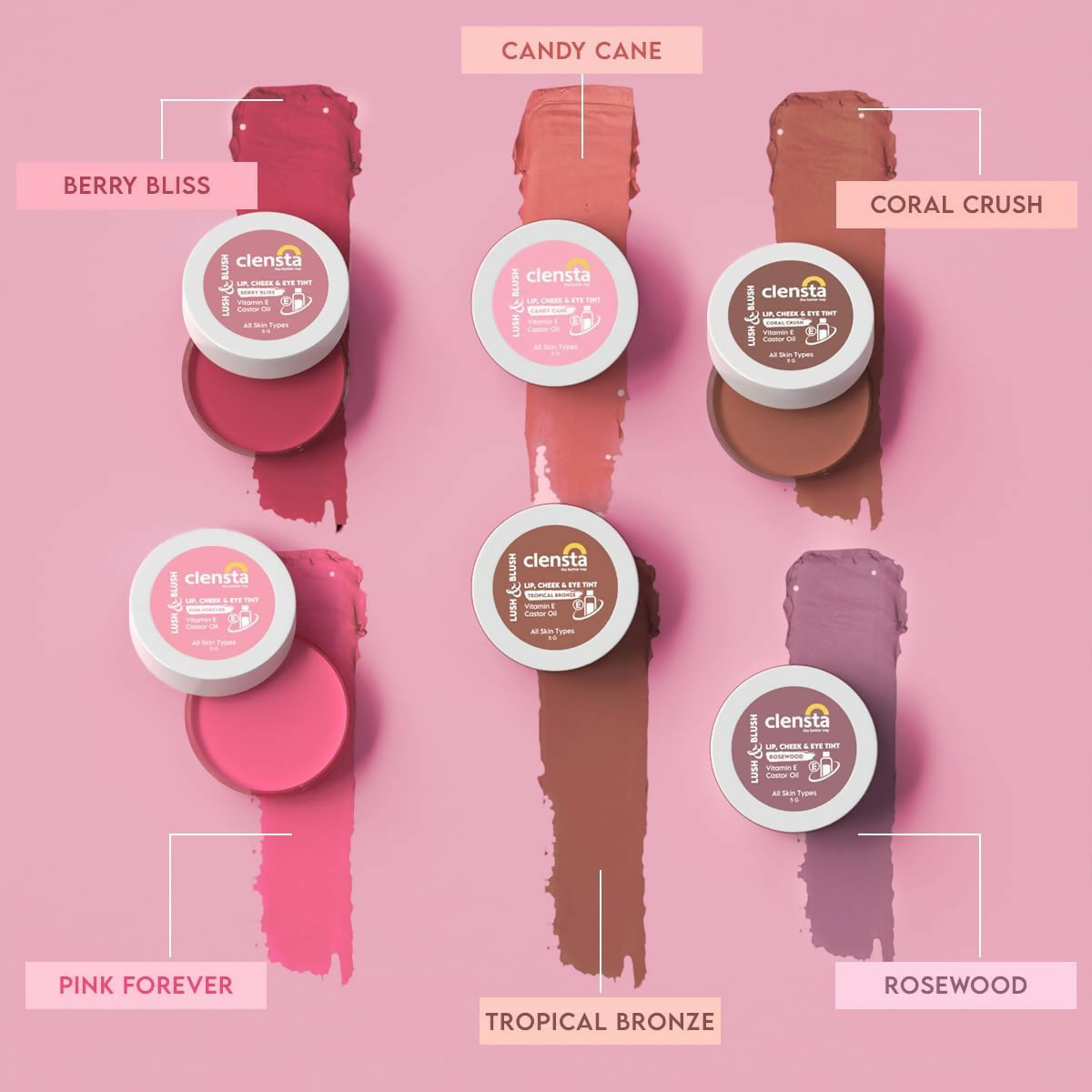 Clensta Lip Cheek Tint - Pink Forever, with Goodness of Vitamin E & Castor Oil - Grab2buy