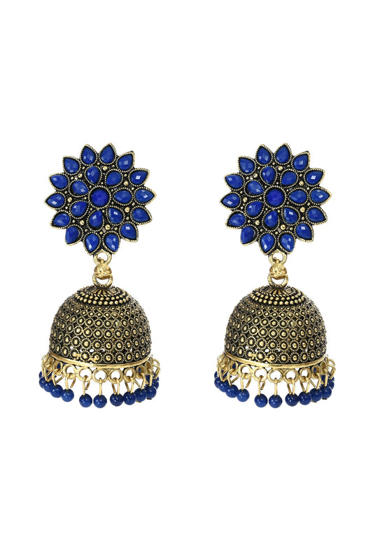 Mominos Fashion Johar Kamal Kundan Work Jhumka With Blue Beads For Women - Grab2buy