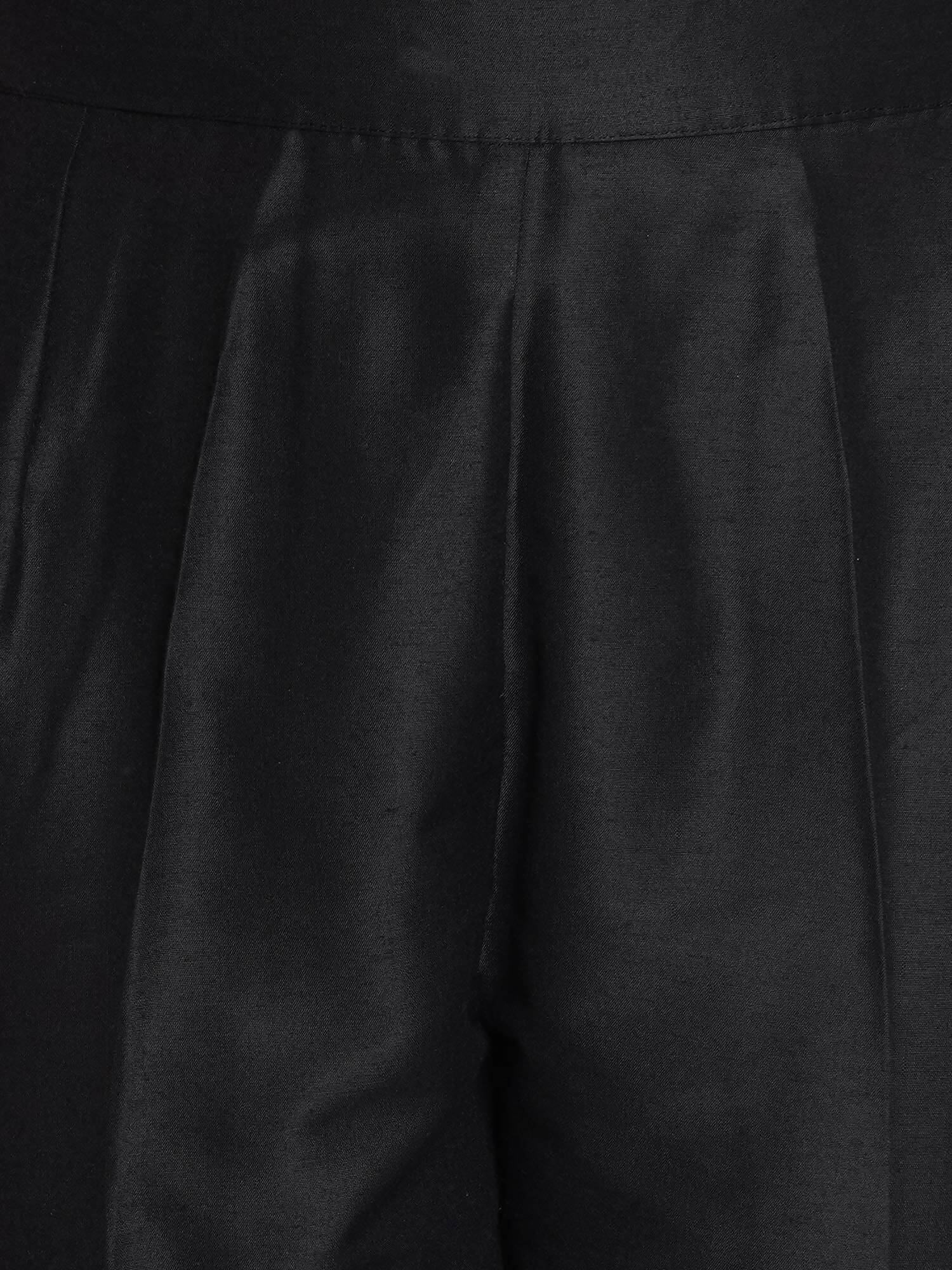 Women Republic Black Cotton Blended Set with Attached Drape - Grab2buy