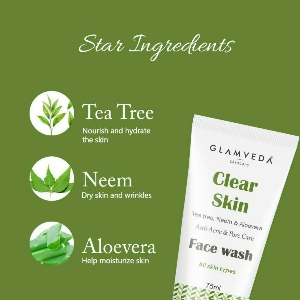 Glamveda Clear Skin Tea Tree, Neem & Aloe Anti Acne Face Wash - Grab2buy