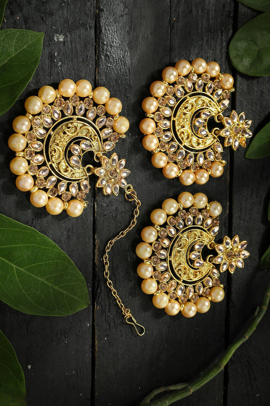 Mominos Fashion Joharkamal Kundan work Earrings with Tika - Grab2buy