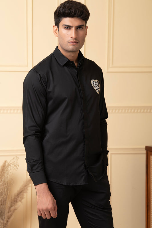 White And Black Heart Shaped Patch Shirt by Hilo Design Grab2Buy Hilo Design Grab2Buy