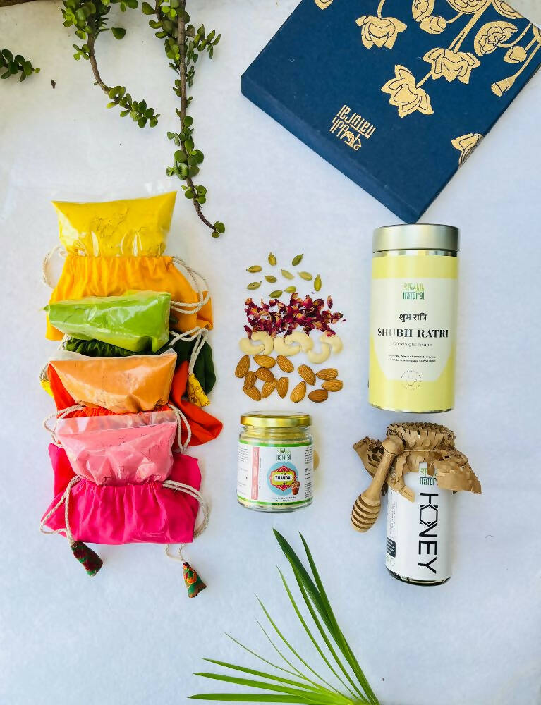 Shuddh Natural Ubtan based Herbal Gulal | Ayurvedic Thandai Powder |Floral Tisane |Natural Honey | Holi Gift Hamper - Grab2buy