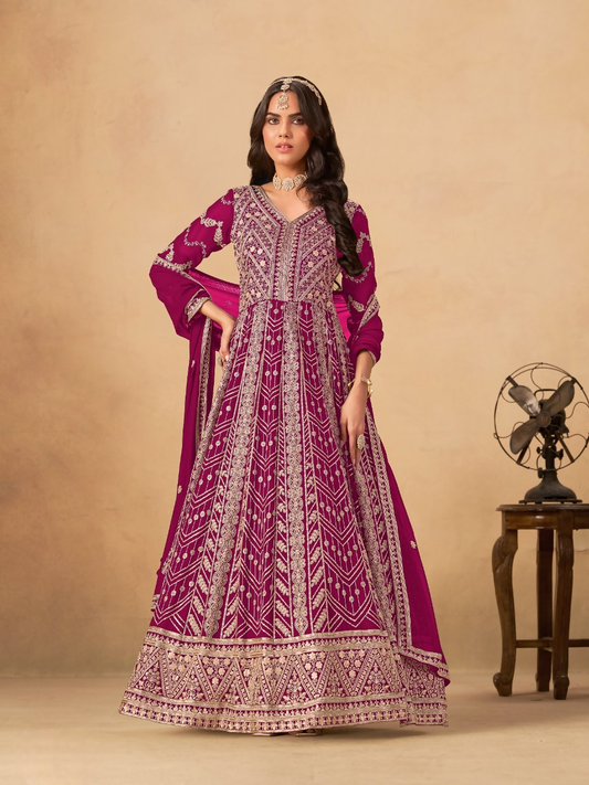 Anaita Rani Pink Faux Georgette Stitched Anarkali Suit with Heavy Embroidery Work