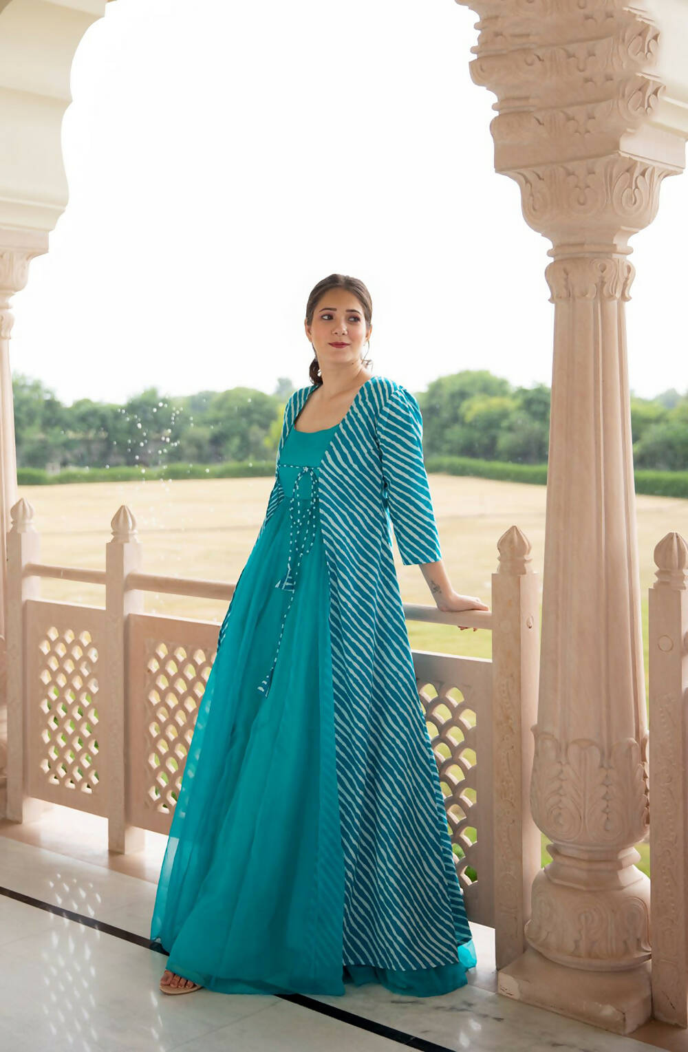 Partywear Designer Digital print Sky Pure Georgette Gown - Anbazaar - Grab2buy