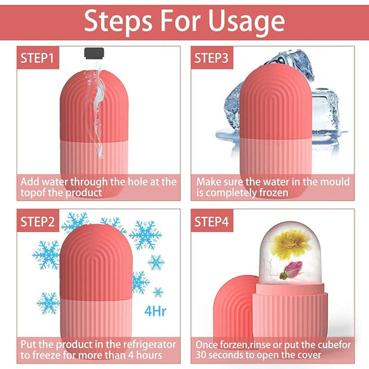 Ice Face Roller Silicone Facial Cube for Eyes Neck Massage Remove Dark Circle - Pink