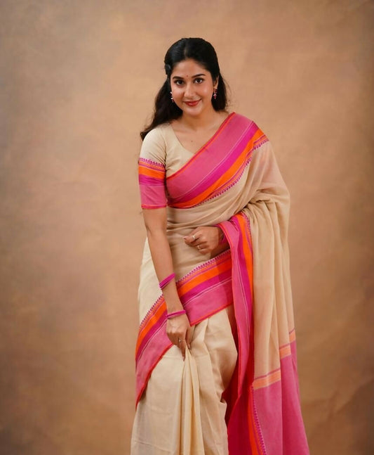 Exclusive Collection Beige Beautiful Khadi Cotton Handloom Grab2Buy