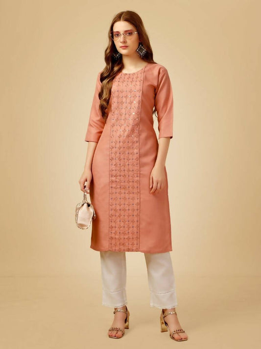 Aastha Fashion Women's Gajri Cotton Blend Embroidered Kurta Pant Set - Grab2buy