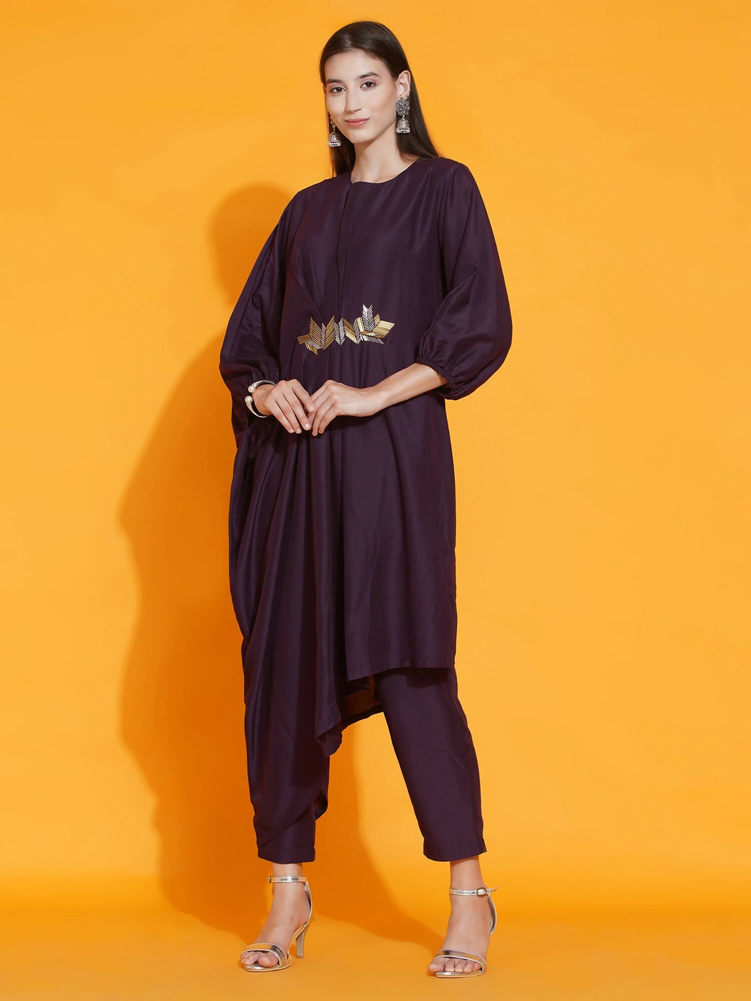 Women Republic Purple Fusion Style Kurta With Hand Embellishment And Pants - Grab2buy