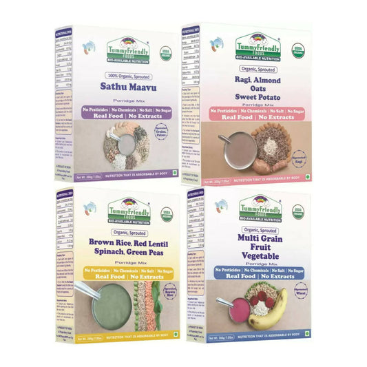 TummyFriendly Foods Organic Certified Stage3 Sprouted Porridge Mixes Combo- Brown Rice, Multi-Grain, Sprouted Ragi, and Sathu Maavu Grab2Buy TummyFriendly Foods Grab2Buy