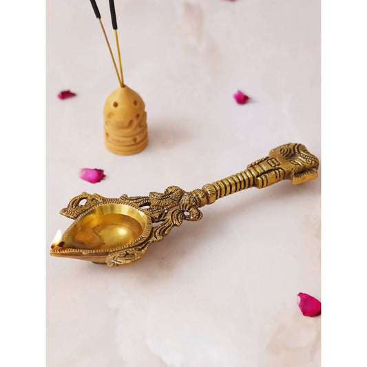 Grab2Buy Beige Ethnic Design Diya With Handle