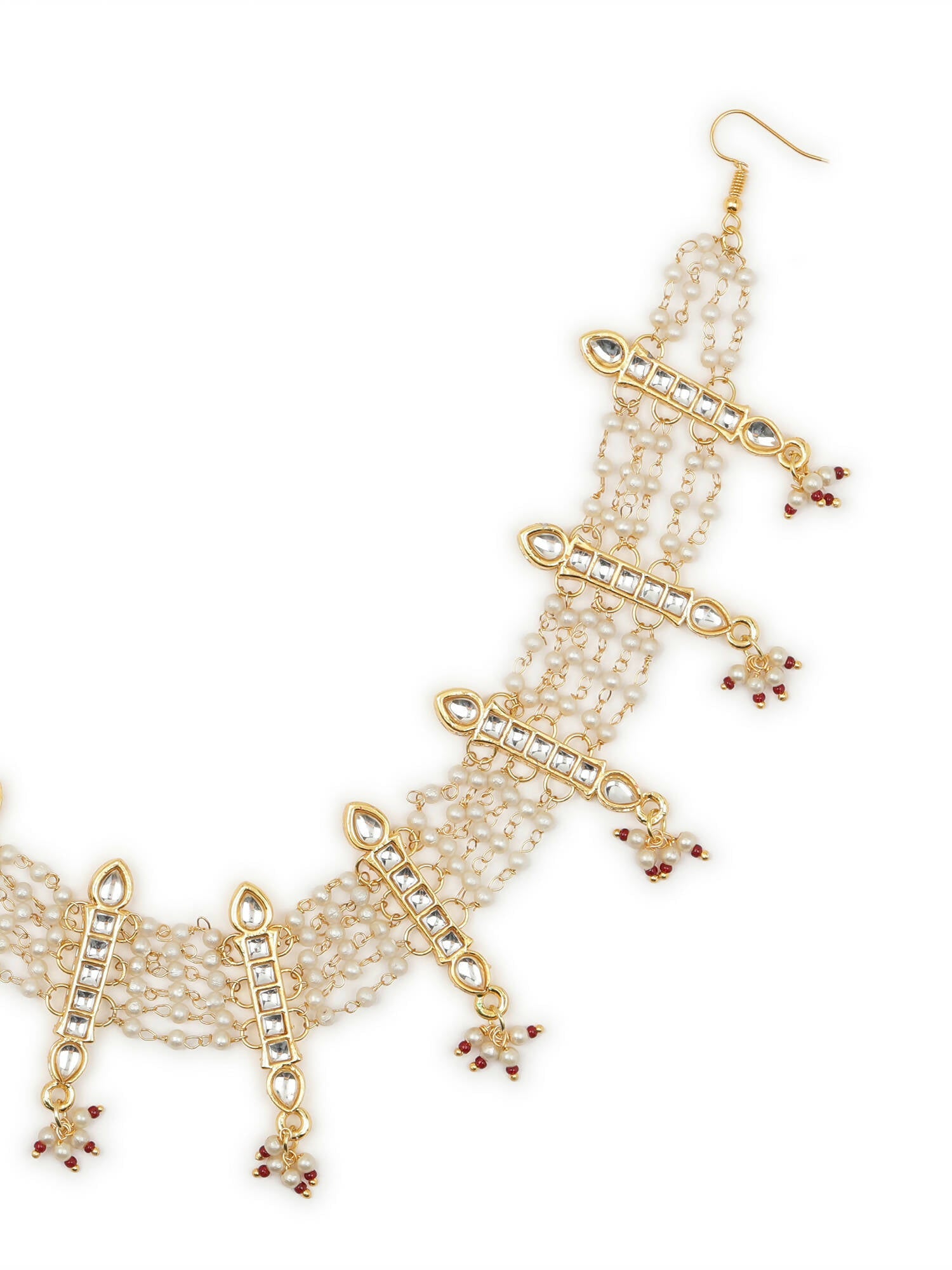White Gold-Plated Kundan-Studded Beaded Matha Patti - Ruby Raang - Grab2buy