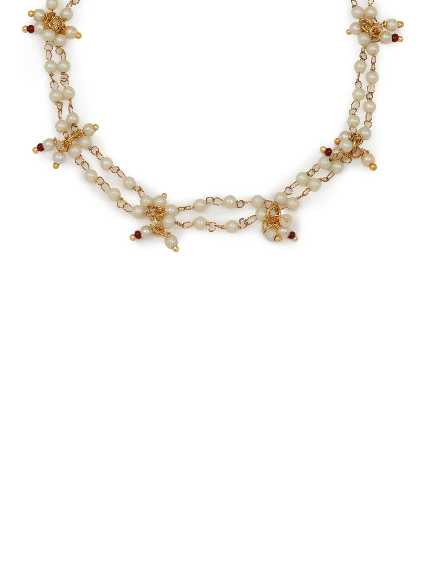 Gold-Plated White Kundan Studded Beaded Anklet - Ruby Raang - Grab2buy