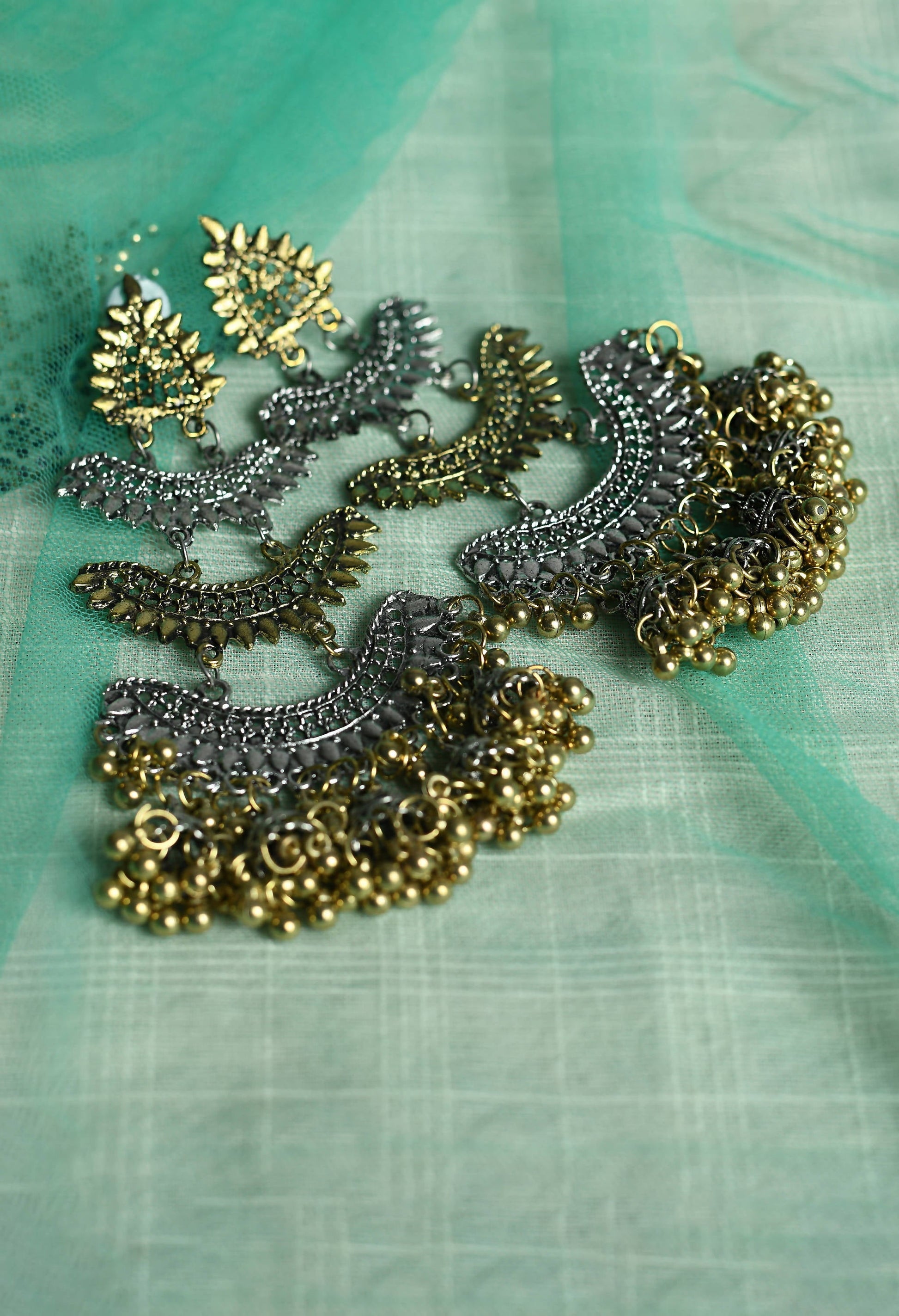 Mominos Fashion Johar Kamal Beautiful Silver & Gold Earrings - Grab2buy