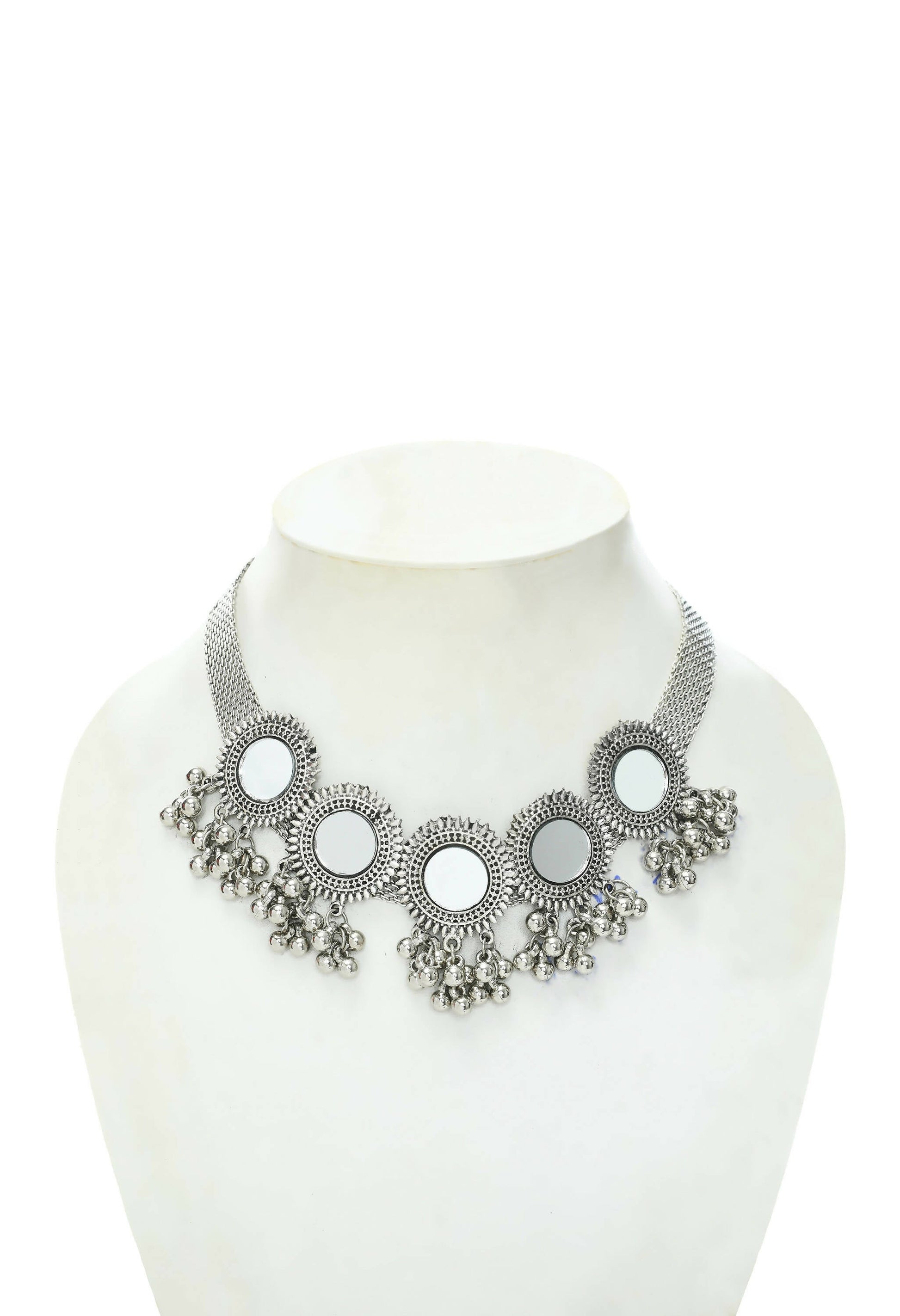 Mominos Fashion Johar Kamal Silver-Plated Brass Finish Mirror Work Women Choker - Grab2buy