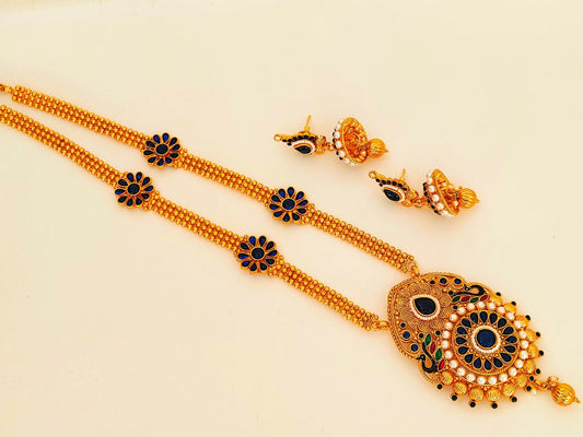 Blue Kemp Long Necklace Set For Weddings Grab2Buy Mokshi Collections Grab2Buy
