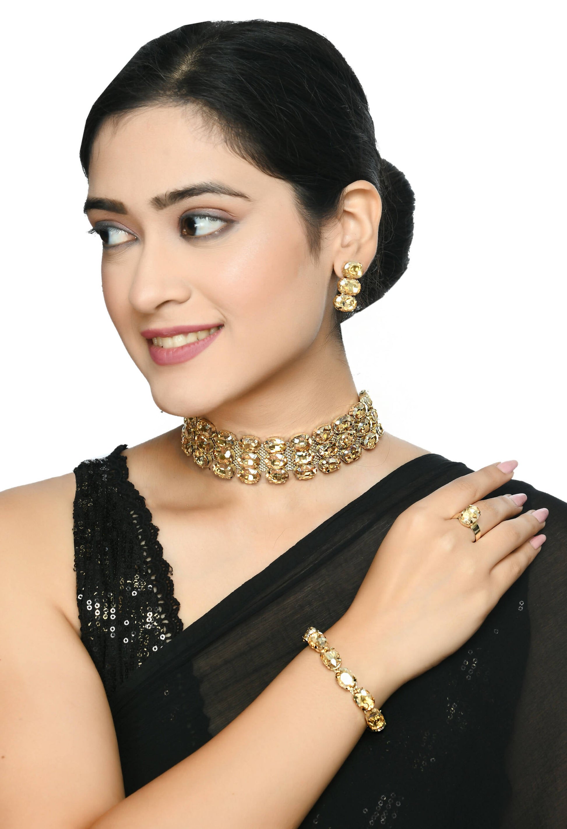 Mominos Fashion Johar Kamal Gold-Plated Finish Stone Choker For Women (Golden) - Grab2buy
