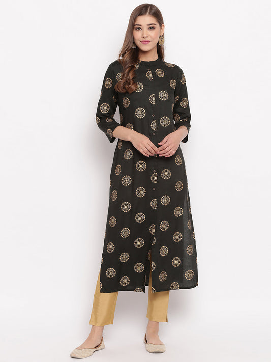 NOZ2TOZ Women Dark Green Cotton Kurti (1pc)