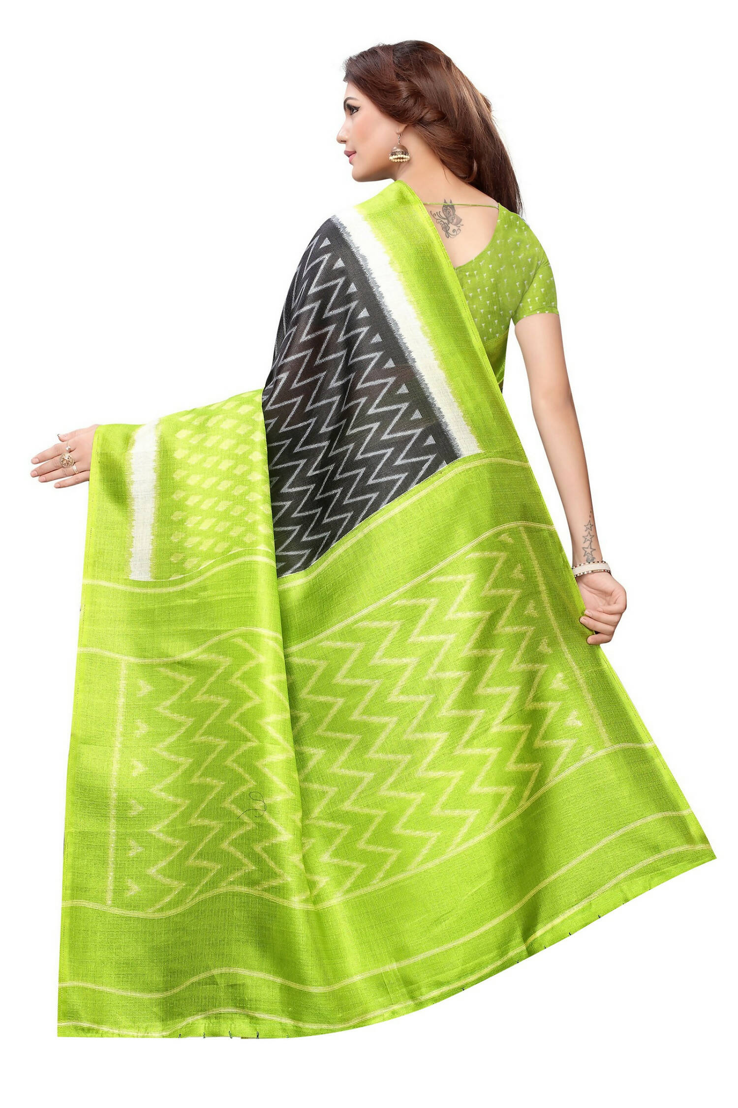 Vamika Mehandi Green Kalamkari With Jhalar Khadi Silk Saree - Grab2buy