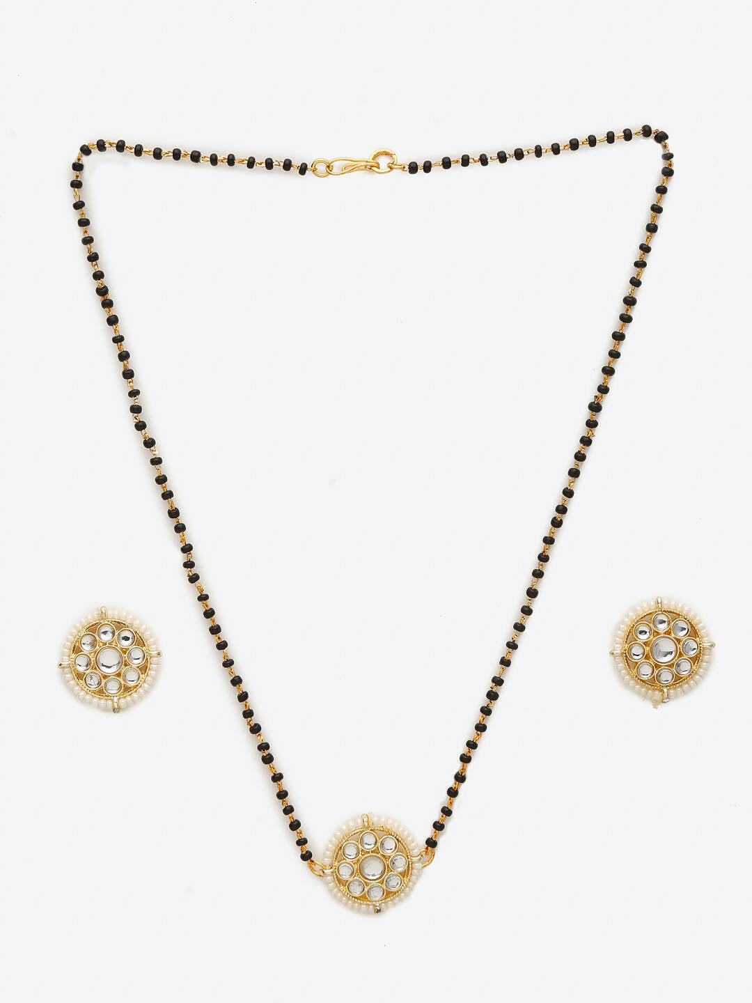 Gold Plated Black Kundan Beaded Mangalsutra With Studs - Ruby Raang - Grab2buy