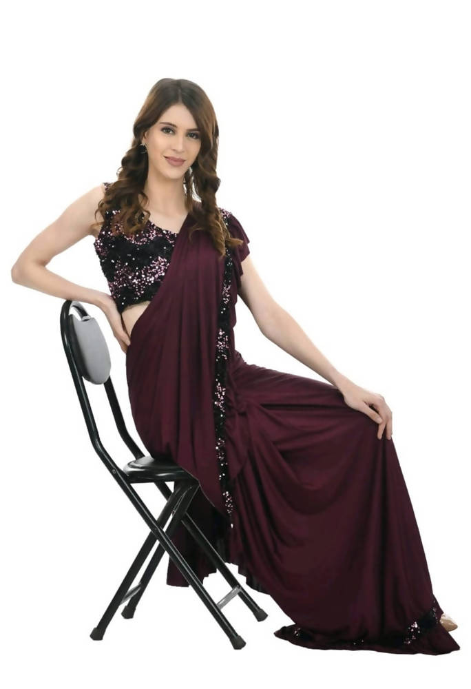 All Season Wear Wine And Black Colour Ruffled