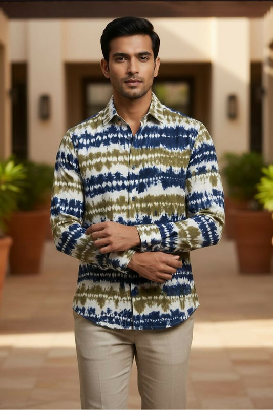 Grove — Olive Indigo Shibori Cotton Shirt by Hilo Design