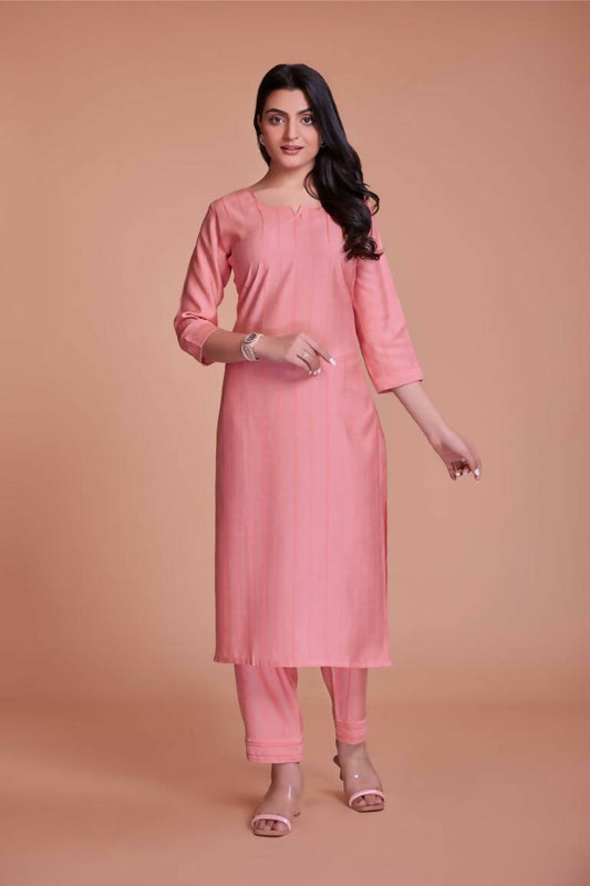 Aastha Fashion Women's Baby Pink Viscose Solid Kurti with Bottom - Grab2buy