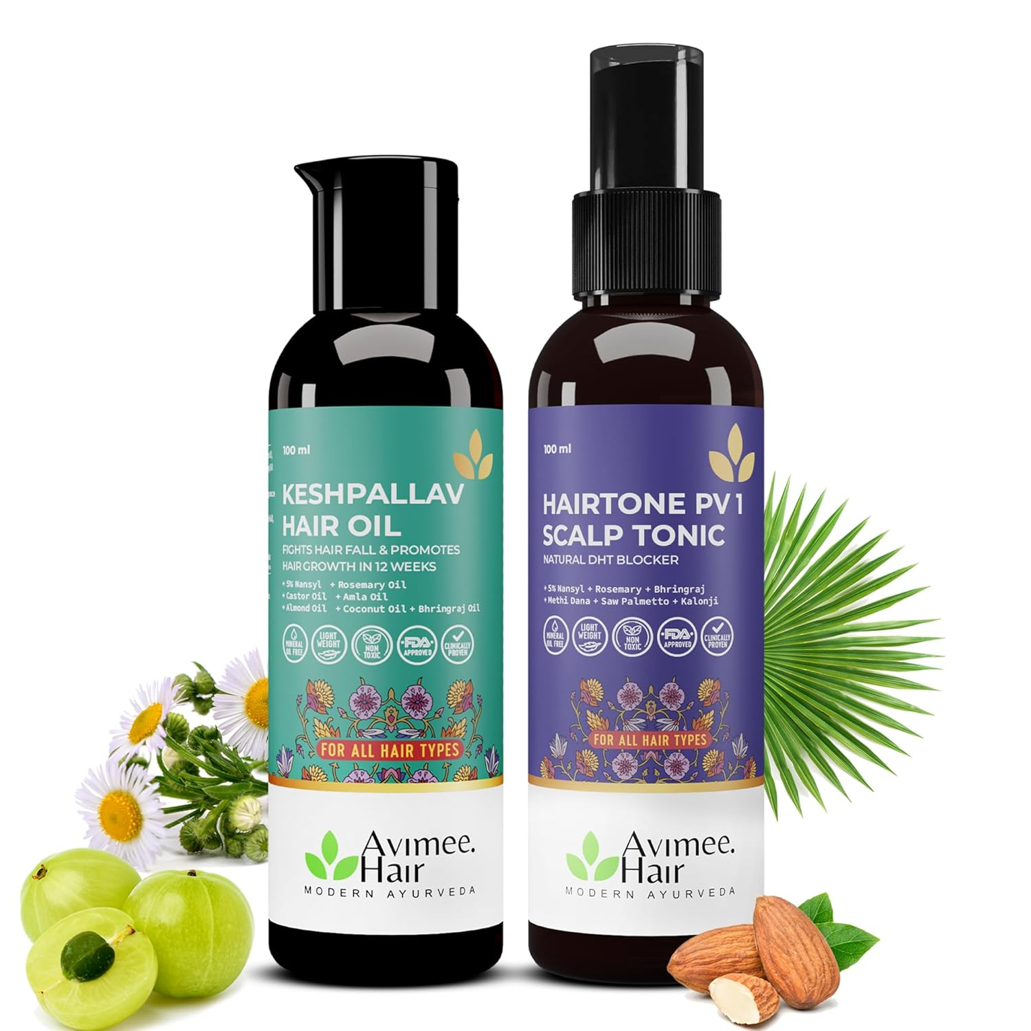 Avimee Herbal Keshpallav Hair Oil & Hairtone PV 1 Handmade Scalp Spray Combo With Rosemary, Amla, Methi & Bhringraj - Grab2buy