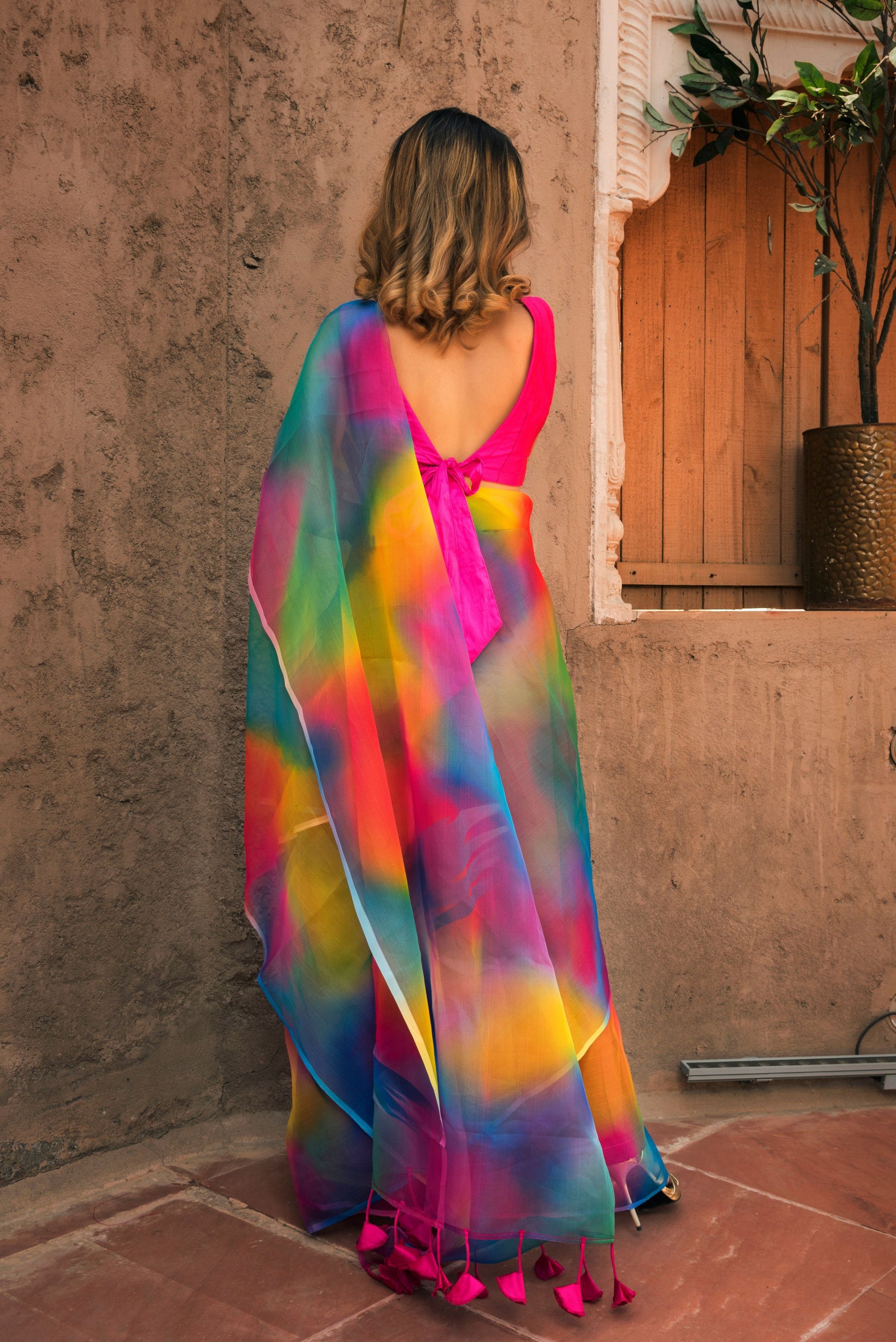 Pomcha Jaipur Rainbow Organza Printed Saree - Grab2buy