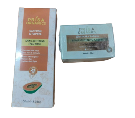 Prisa Organics Saffron & Papaya Lightening Face Wash and Saffron & Papaya Skin Lightening Face Cream Combo