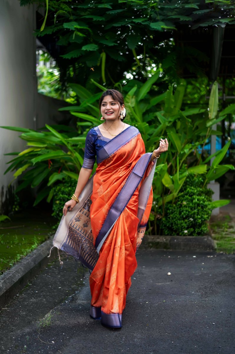 Aastha Fashion Orange Woven Soft Silk Saree with Blouse - Grab2buy