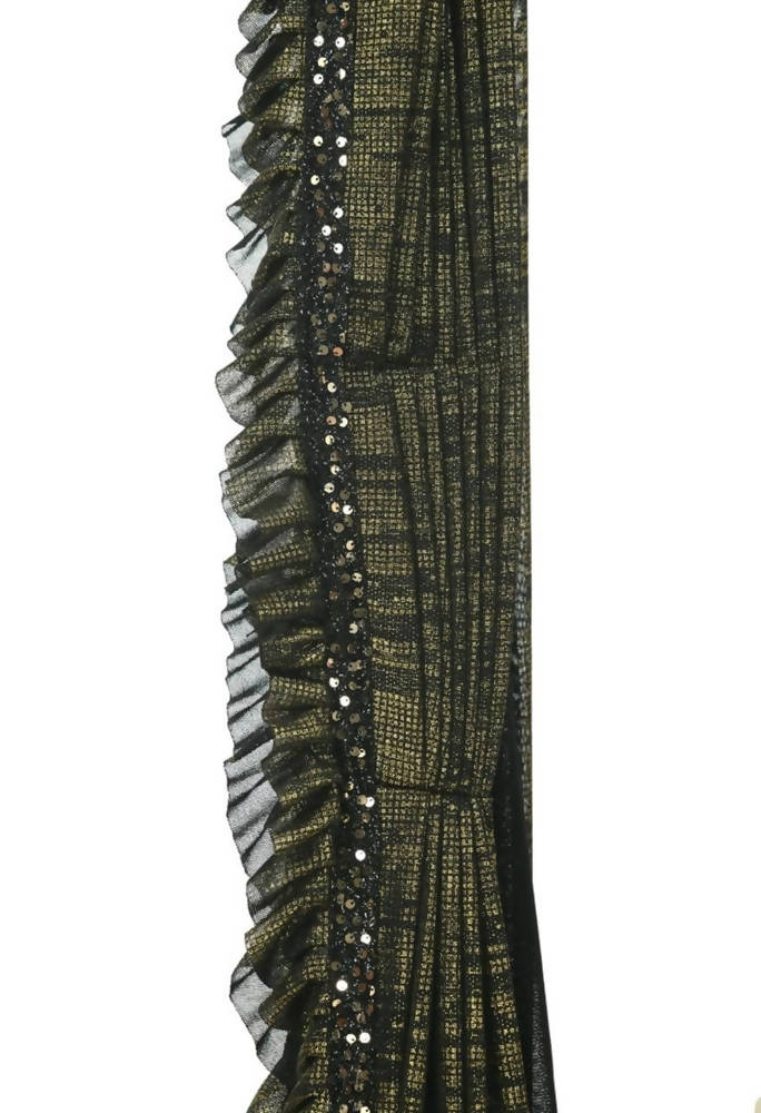 Mominos Fashion All Season Wear Olive Green And Black Ruffled Ready To Wear Saree - Grab2buy