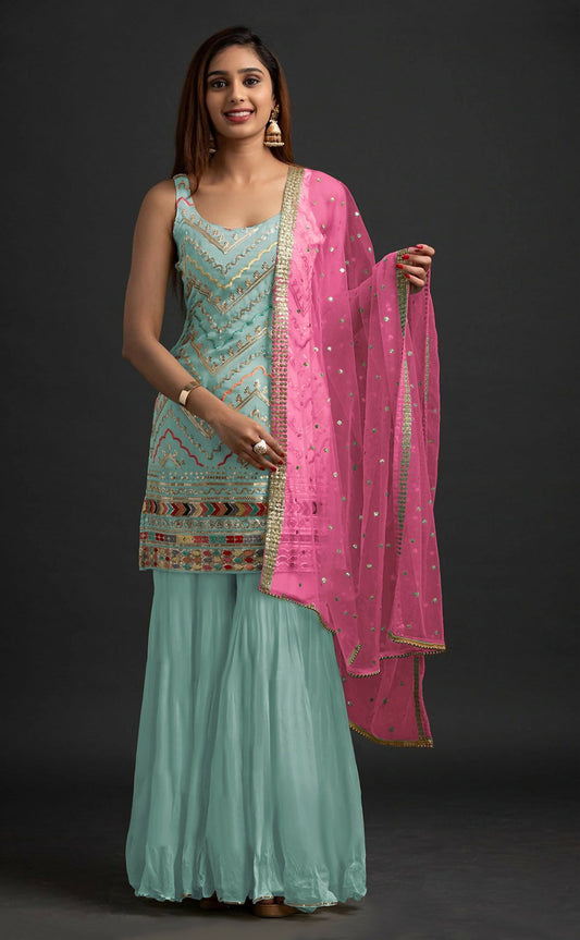 Anaita Sky Blue Georgette Suit with Embroidered Thread & Sequence Work