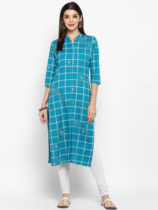 NOZ2TOZ Women Sky Blue Cotton Kurta (1Pc)