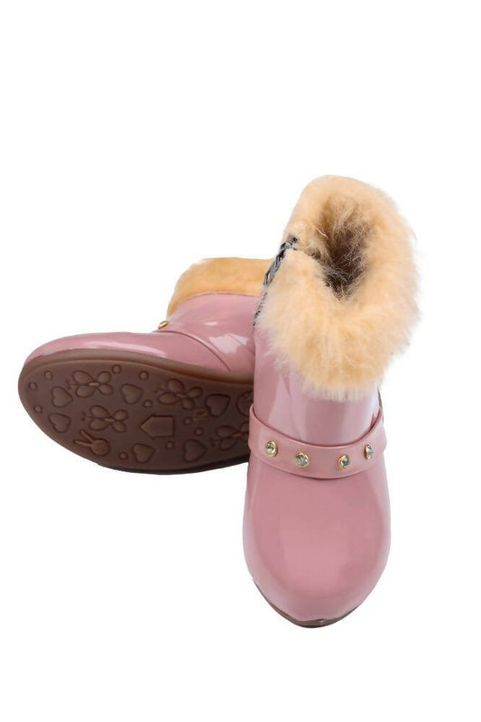 Tiny Bugs Girls Faux Fur Detail Winter Boots - Peach Grab2Buy Tiny Bugs Grab2Buy