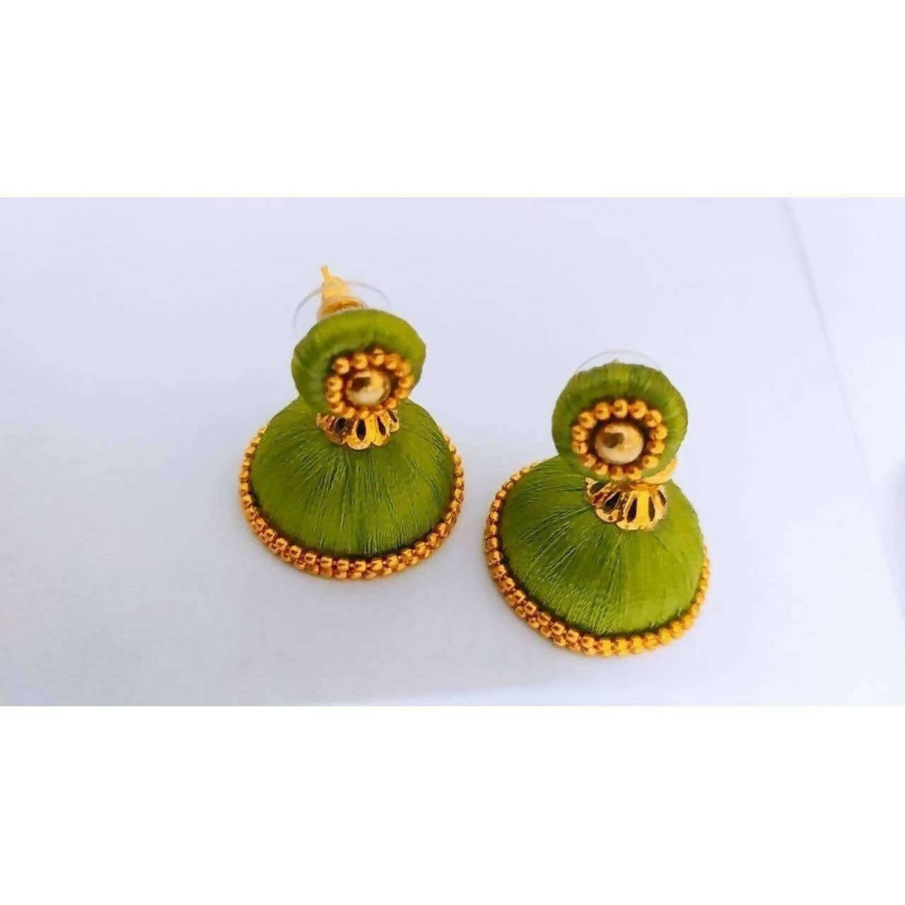 Green and Gold Silk Threaded Necklace Set with Earrings and Maang Tika - Grab2buy