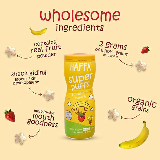 Happa Organic Multigrain Apple Cinnamon & Strawberry Banana Melts Super Puffs Combo(8 Months+) - Grab2buy