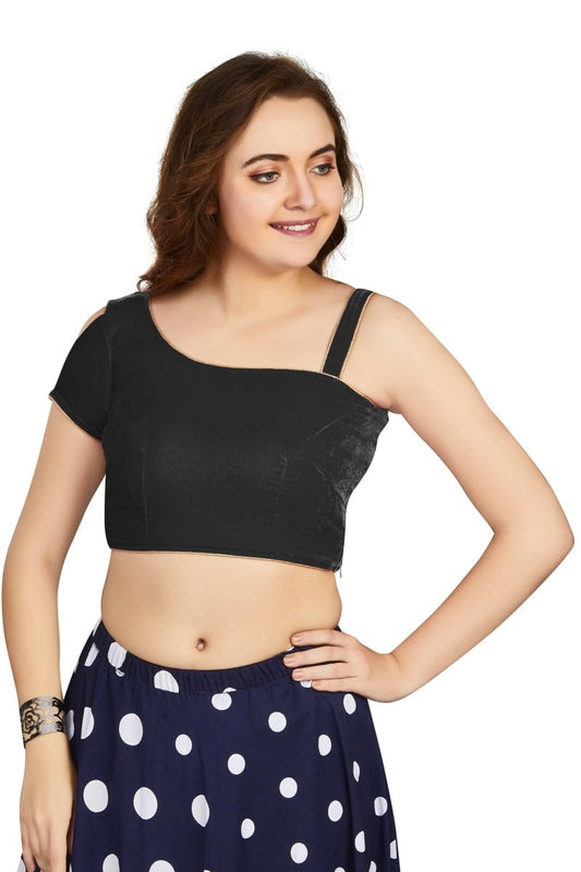 Aastha Fashion Women's Women's Black Velvet Solid Readymade Blouse