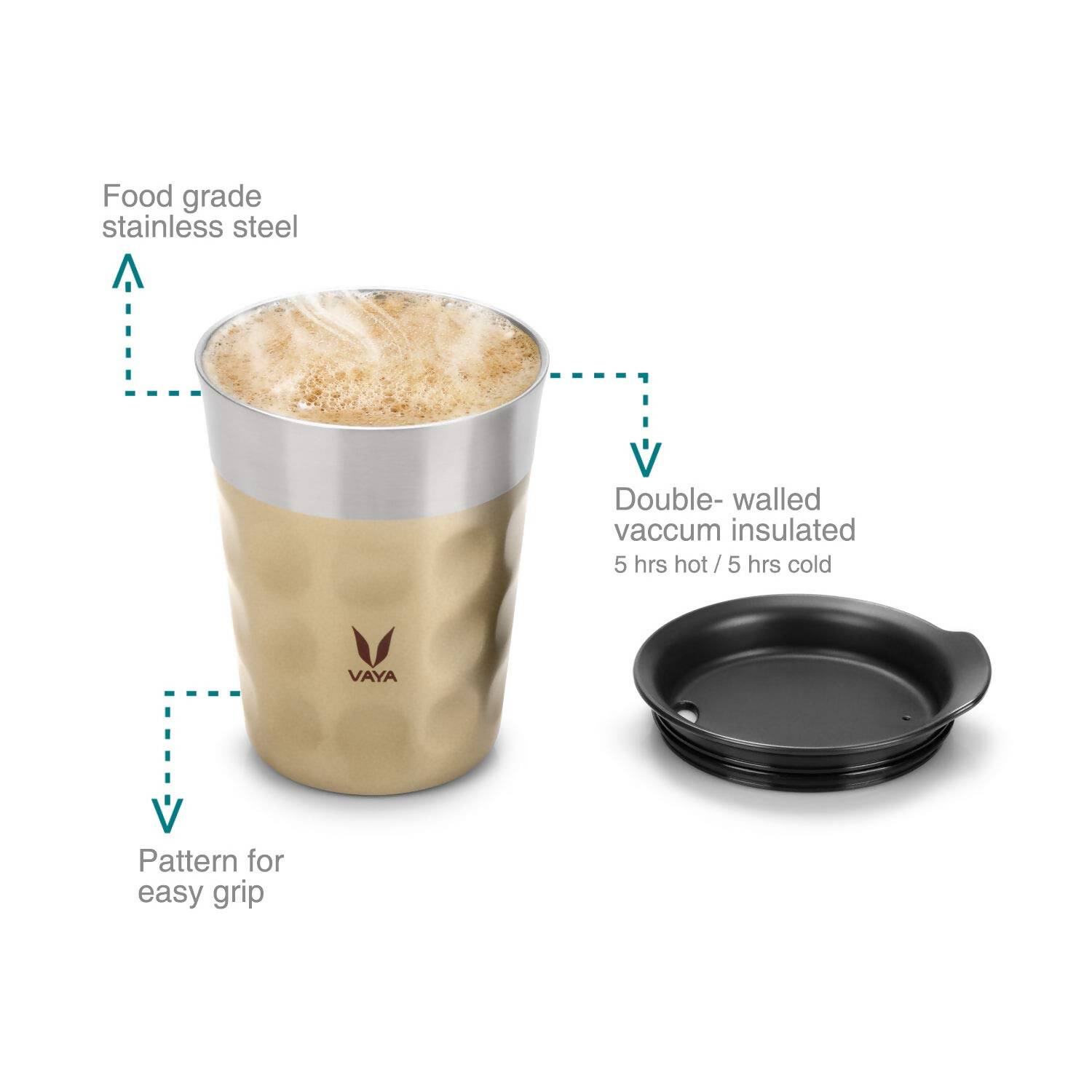 Vaya Popcup Insulated Coffee Mug Tumbler With Lid - 250 ml (Gold) - Grab2buy