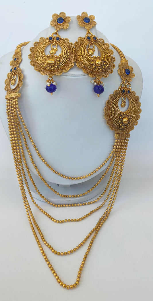 Blue Kemp Layer mugappu Necklace Set Grab2Buy Mokshi Collections Grab2Buy
