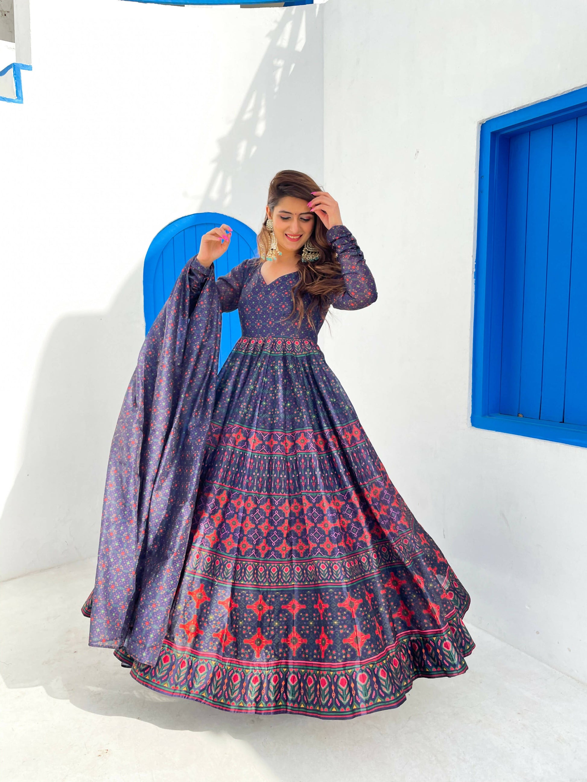 Partywear Designer Blue Chanderi Suit - Anbazaar - Grab2buy